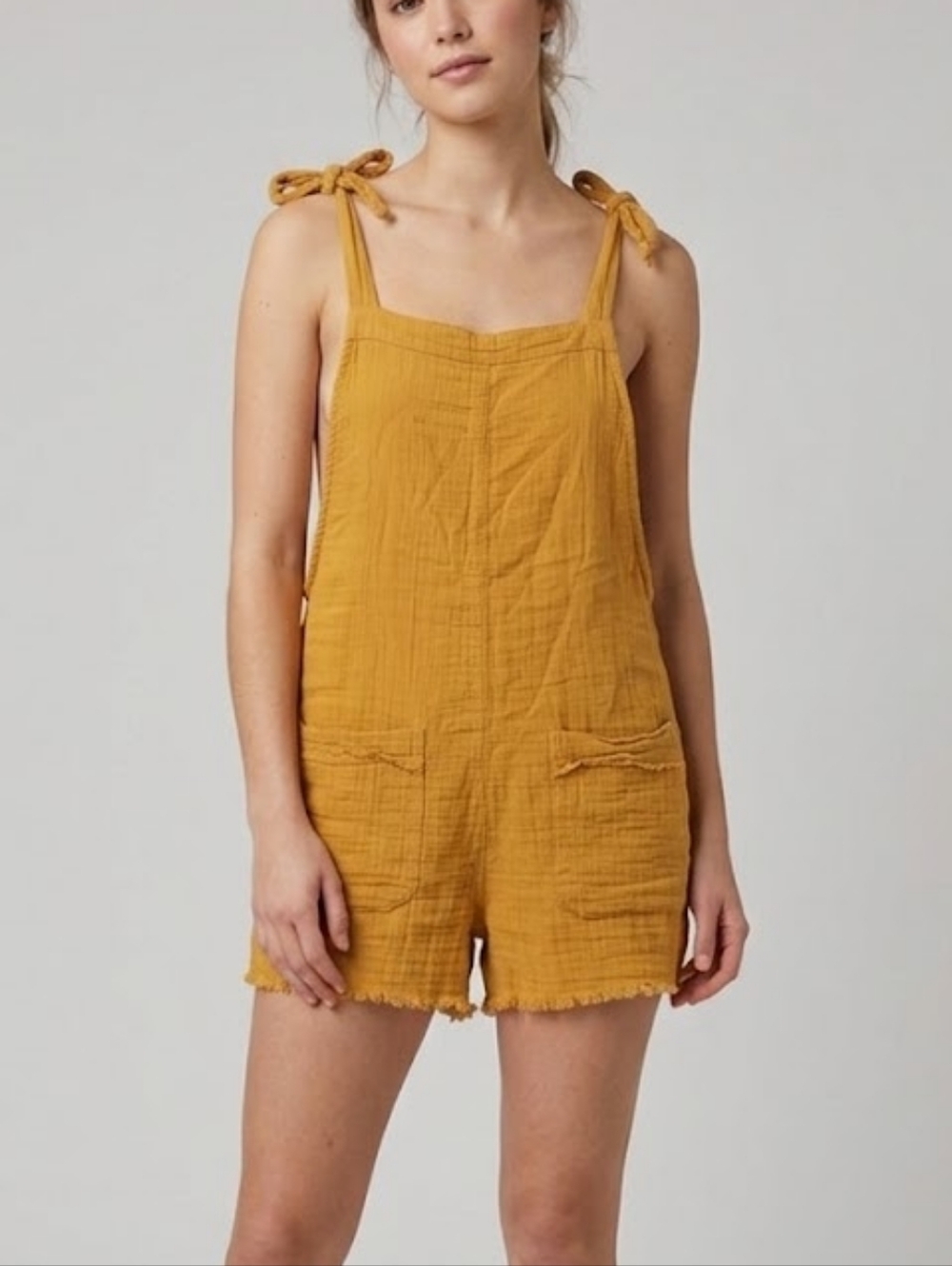 Billabong Mustard Yellow Tie-Shoulder Romper